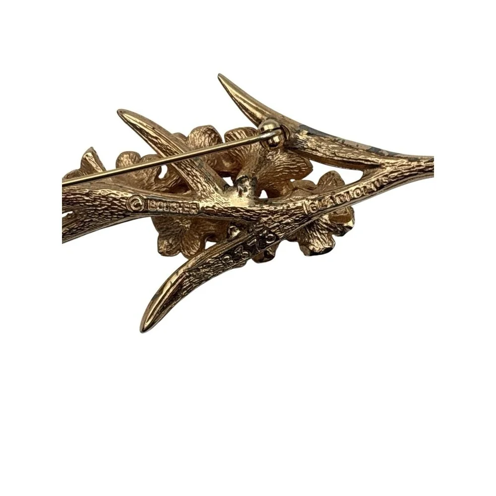 Vintage Marcel Boucher Gladiolus Gold-tone & Faux Pearl‎ Brooch 8373 Pin